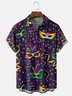 Mens Mardi Gras Carnival Masks Print Casual Breathable Short Sleeve Hawaiian Shirts