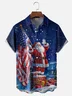 Moisture-wicking American Flag Christmas Santa Chest Pocket Patriotic Shirt