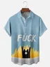 Moisture-wicking Fun and Avant-garde Cat Art "Polite Greetings" Chest Pocket Casual Shirt
