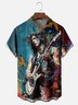 Moisture-wicking Rock Spirit Guitarist Art Painting Chest Pocket Casual Shirt