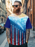 Men's Happy Independence Day American Flag Art Multicolor Fitted T-shirts
