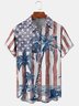 Tall Size Moisture-wicking American Flag Palm Tree Chest Pocket Hawaiian Shirt
