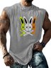 Mens Crewneck Tank Tops Rabbit Beach Sleeveless Shirt