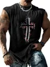 Mens Crewneck Tank Tops American Flag Cross Beach Sleeveless Shirt