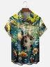 Moisture-wicking Cat and Fishes Chest Pocket Hawaiian Shirt