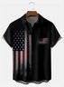 Big Size Moisture-wicking American Flag Chest Pocket Bowling Shirt