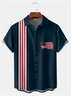 Big Size Moisture-wicking American Flag Chest Pocket Short Sleeves Bowling Shirts