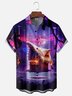 Moisture-wicking Hula Girl UFO Coconut Tree Chest Pocket Hawaiian Shirt