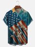 Tall Size Moisture-wicking American Flag Funny Landscape Beach Stars and Stripes Chest Pocket Casual Shirt