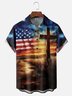 Tall Size Moisture-wicking American Flag Cross National Patriotic Chest Pocket Casual Shirt