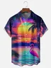 Moisture Wicking Ombre Flamingo Beach Chest Pocket Hawaiian Shirt
