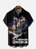 Moisture Wicking Lincoln Shark American Flag Chest Pocket Hawaiian Shirt
