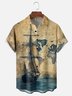 Moisture Wicking Vintage Map Sailboat Chest Pocket Hawaiian Shirt