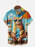 Moisture Wicking Ombre Beach Glasses Cat Chest Pocket Hawaiian Shirt