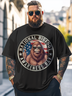 Big Size Men's Bigfoot American Flag Funny Print Loose T-shirt