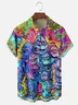 Moisture-wicking Orangutan Cartoon Multicolor Chest Pocket Casual Shirt