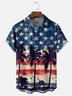 Tall Size Moisture-wicking American Flag Palm Tree Chest Pocket Hawaiian Shirt