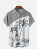 Hardaddy Mens Coconut Print Lapel Loose Short Sleeve Trendy Hawaiian Shirt