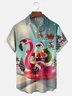 Moisture-wicking Christmas Santa Claus Flamingo Chest Pocket Casual Shirt