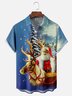 Moisture-wicking Christmas Santa Claus Reindeer Chest Pocket Casual Shirt