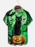 Moisture-Wicking Gradient Halloween Black Cat Pumpkin Bat Chest Pocket Hawaiian Shirt