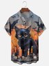 Moisture Wicking Halloween Black Cat Pumpkin Skull Chest Pocket Hawaiian Shirt