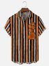 Moisture-Wicking Halloween Striped Pumpkin Chest Pocket Hawaiian Shirt