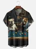 Moisture-wicking Funny Dog Billiards Illustration Art Chest Pocket Casual Shirt