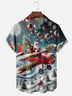 Moisture-wicking Christmas Santa Claus Airplane Christmas Tree Chest Pocket Casual Shirt