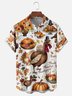 Moisture-Wicking Thanksgiving Turkey Maple Leaf Pumpkin Chest Pocket Hawaiian Shirt