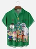 Big Size Moisture-wicking Christmas Elk Cartoon Chest Pocket Casual Shirt