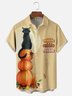 Moisture-wicking Thanksgiving Pumpkin Cat "GOBBLE" Chest Pocket Bowling Shirt