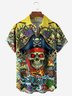 Moisture-wicking Pirate Skeleton Waves Chest Pocket Hawaiian Shirt
