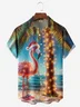 Moisture-wicking Christmas Flamingo Coconut Tree Chest Pocket Casual Shirt