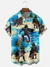 Moisture-Wicking Star Coconut Tree Beach Robot Chest Pocket Hawaiian Shirt