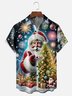 Moisture-Wicking Santa Claus Christmas Tree Fireworks Chest Pocket Hawaiian Shirt