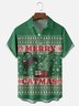 Moisture-wicking Christmas Cat Retro Fun Chest Pocket Casual Shirt