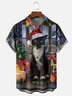 Moisture-wicking Christmas Cat Candy Cane Chest Pocket Casual Shirt