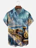 Moisture Wicking Christmas-Themed Train Chest Pocket Hawaiian Shirt
